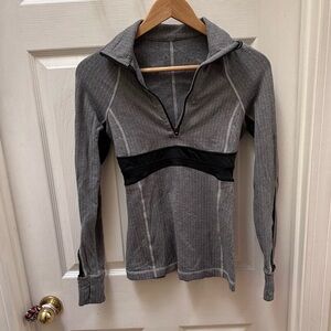 Lululemon gray herringbone quarter zip pull over sweatshirt rulu athletic top 4